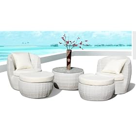 5 pc Outdoor Wicker Lounge Moon Chair Set by