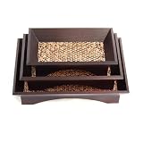 Set of 3 Handmade Decorative Mango Wood Trays / Platters With Woven Rattan Inlay
