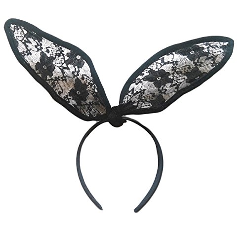 Easy lifestyles Sexy Black Lace Headband Sweet Bunny Rabbit Ear Hair Band for Wedding Party Cosplay Costume Accessory,40*9CM