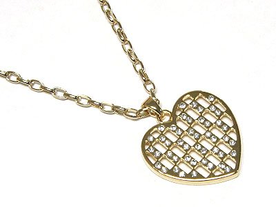 Click here to buy 14K Gold Plated Crystal Mesh Heart Necklace.