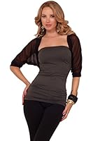 3/4 Sleeve Cropped Style Ribbed Outline Hemming Rounded Back Design Bolero Shrug