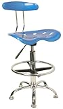 Bright Blue and Chrome Bar Stool Height Drafting Stool with Tractor Seat [LF-215-BRIGHTBLUE-GG