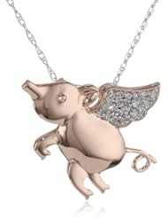 10k Rose Gold Diamond Flying Pig Pendant Necklace (1/10 cttw, H-I Color, I2-I3 Clarity), 18"