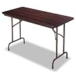 Alera Products - Alera - Folding Table, Rectangular, 48w x 24d x 29h, Walnut - Sold As 1 Each - Locks for easy storage. - Scratch-resistant melamine top. - Gravity leg-locking mechanism. - 1" diameter steel legs with black plastic foot caps. - Black vinyl edging.