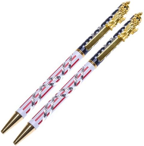 2X Collectible Gold Color Statue of Liberty Clip American Flag Pen US Stars &amp; Stripes Ballpoint US Patriotic Gift Souvenir Pens - Pack of 2 by keren1980