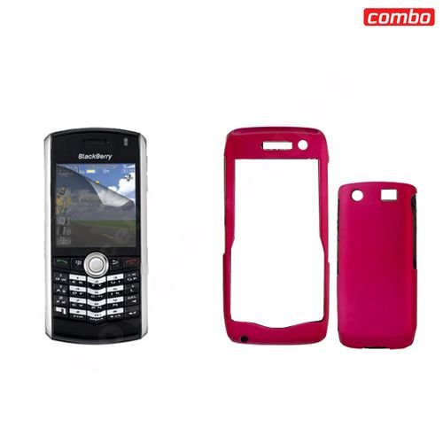 Blackberry pearl 9100 Combo Rubber Feel Rose Pink Protective Case Faceplate Cover + LCD Screen Protector for Blackberry pearl 9100