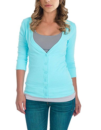 Juniors 3/4 Sleeve T-Shirt Feel Button Down V-Neck Cardigan Sweater