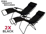garden and patio furnitures item: TWO Zero Gravity Padded Reclining Patio / Lounge Chair - BLACK