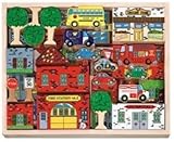 Melissa & Doug Deluxe Wooden 53-Piece Town Blocks Set