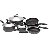T-Fal Initiatives Hard Enamel 9-Piece Cookware Set, Black