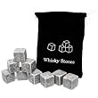 Whisky Stones Set of 9 Rounded Soapstone and Bag - These Smooth Square Rocks are Used to Replace Ice Cubes in Glasses - Chill Drinks Beverages Spirits Scotch - Includes Carrying Pouch - Great Gift for Man or Woman - Last Forever