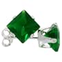 Sterling Silver Emerald Green 1 1/4 Carat Size (each) Princess Cut CZ Stud Earrings