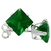 Sterling Silver Emerald Green 1 1/4 Carat Size (each) Princess Cut CZ Stud Earrings