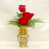 Three Red Roses in a Unique Oriental Vase
