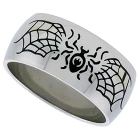 Surgical Steel 3/8" (10mm) Dome Band with Spider & Web Design