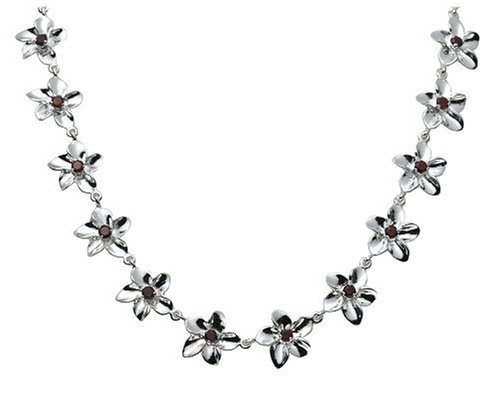 Sterling Silver and Garnet Flower Necklace, 17 by Zina