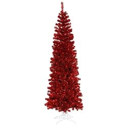 9' Pre-Lit Red Hot Artificial Pencil Tinsel Christmas Tree - Red Lights