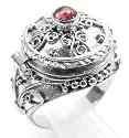 Large Sterling Silver Gothic Cross Poison Box Locket with Genuine Garnet Ring