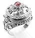 Large Sterling Silver Gothic Cross Poison Box Locket with Genuine Garnet Ring (Size 5,6,7,9)