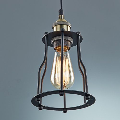 Ecopower Industrial Edison Ceiling Pendant 1 Light Black Wire Cage Featured Fixture