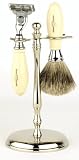 Edwin Jagger Georgian Imitation Ivory 3 piece set; Gillette&reg; Mach3&reg;, super badger shaving brush & stand - chrome.