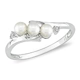 10K White Gold .018ctw Diamond 3-3.5mm Cultured Freshwater Pearl Ring I-J,I2-I3