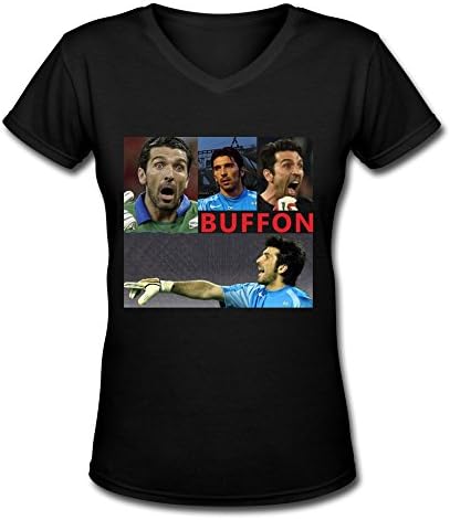 JAJUS Women's Juventus Gianluigi Buffon V-Neck T-Shirt Black M