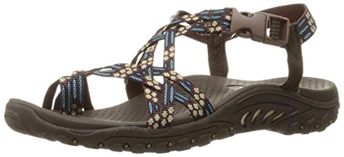 Skechers Women's Reggae Loopy Toe Ring Sandal, Chocolate/Blue, 10 M US