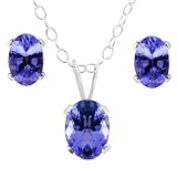 1.66 Ct Sterling Silver Tanzanite Pendant Earring Set