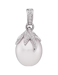 18K Palladium White Gold Paspaley South Sea Cultured Fine Oval Pearl and Diamond Pendant - 13.00mm -- LIFETIME WARRANTY