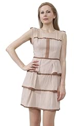 Linen/Polyester  Piping  Dress With Ruffles