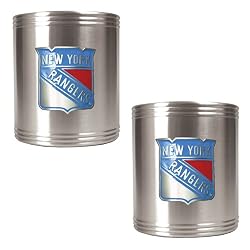 New York Rangers 2pc Stainless Steel Can Holder Set- Primary Logo NHL Hockey
