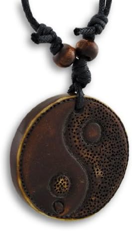Brown Yin/Yang Symbol Pendant with Adjustable Cord Necklace