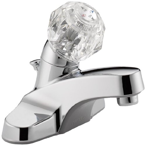 Peerless P135LF Single Handle Lavatory Faucet with Acrylic Handles and Plastic Pop Up, Chrome