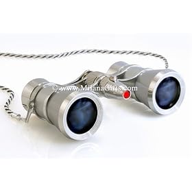 Milana Optics - Opera Glasses - Renaissance - With Chain and Flashlight - Platinum Finish with Silver Rings