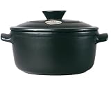 Review Emile Henry  / Emile Henry, Black round stewpot with lid, 28 cm, Flame