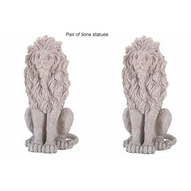 Stone-Finished Sitting Home or Garden Lions Statues/Figurines (Pair)