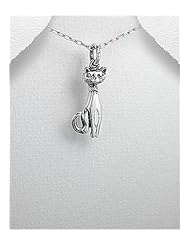 Cat Pendant Necklace In 92.5 Sterling Silver