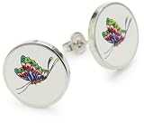 Ed Hardy Butterfly Base Metal Printed Color Stud Earrings, 0.55