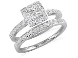 1 ctw Diamond Bridal Set with 1/2 ctw Princess Cut Center Stone in 14K White Gold