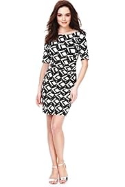 Petite Geometric Tile Print Pleated Dress