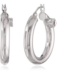 ELLE Jewelry Sterling Silver and Ruby Hoop Earrings, 1.19"