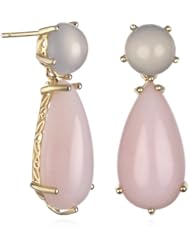 Pink Peruvian Opal Pear Drop Earring with Blue Chalcedony