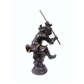Dark Bronze Monkey King Statue With Staff