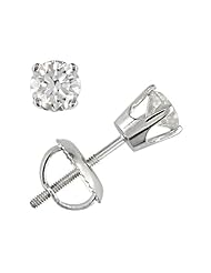 14k White Gold Diamond Solitaire Stud Earrings (0.02 Cttw, I-J Color, I2-I3 Clarity)