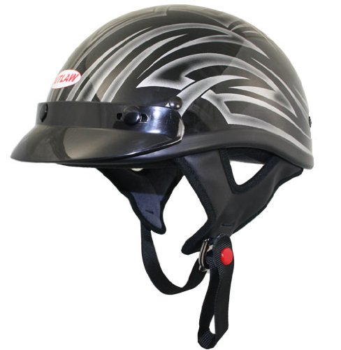 DOT Black Silver Tribal Half Helmet - Size : Large