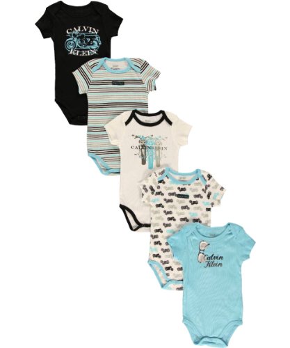 Calvin Klein Baby-Boys Newborn 5 Pack Creepers- Black Blue Group