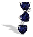 14K White Gold Genuine Heart Sapphire and Diamond 3-Stone Pendant