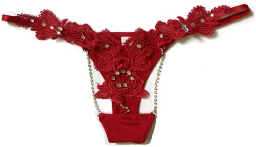 Sexitu Exotic Embroidery Lace Rhinestone G String Colors Red Black White (One Size) (Red)