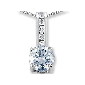 Buy 1.35 cttw 14k White Gold Plated Silver Genuine Aquamarine and Genuine White Topaz Pendant - Gold... by Finejewelers